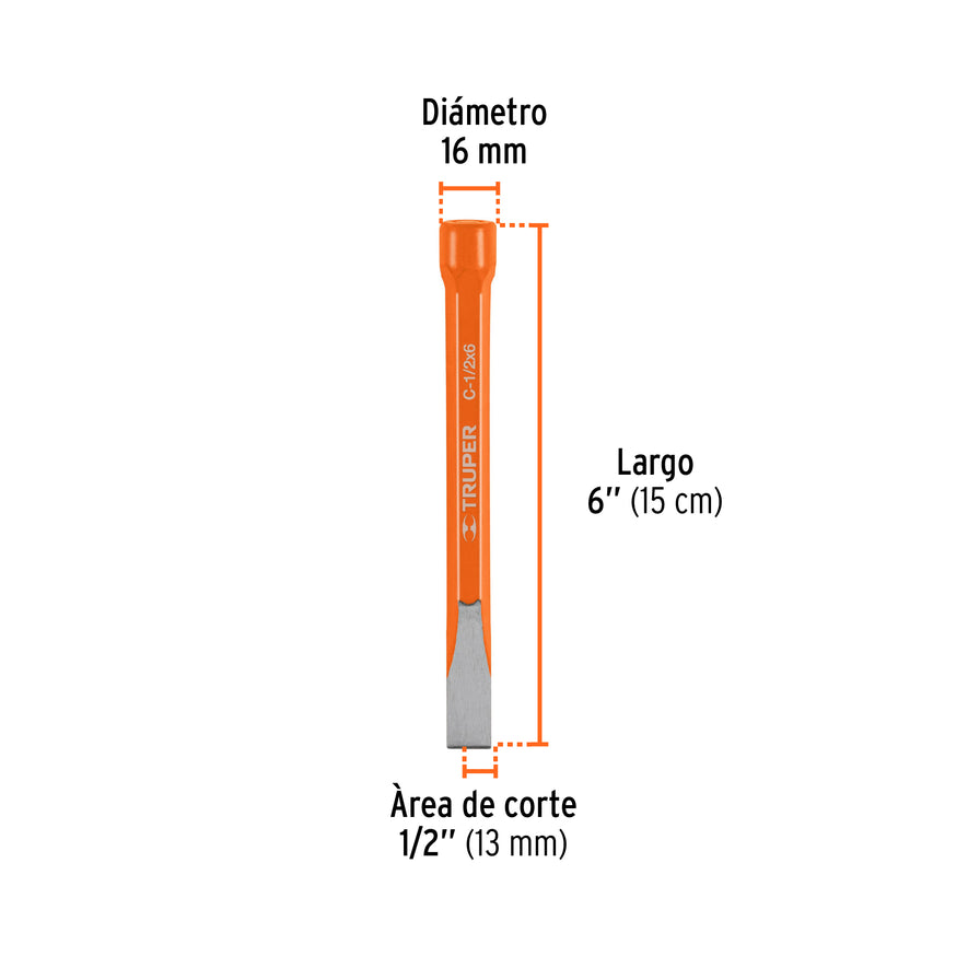 Cincel de corte frío de 1/2 X 6', Truper Caja con 6, 12115