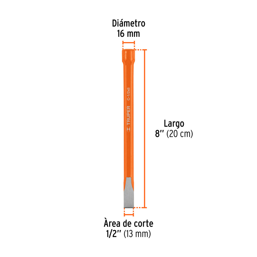 Cincel de corte frío de 1/2 X 8', Truper Caja con 6, 12118