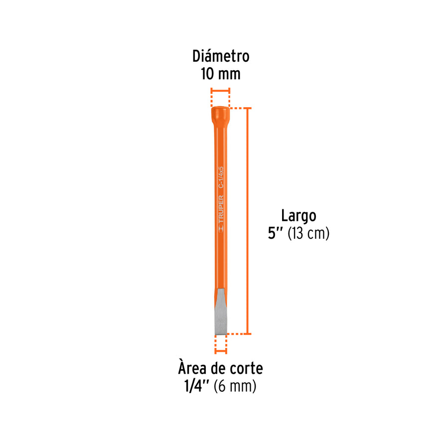 Cincel de corte frío de 1/4 X 5', Truper Caja con 12, 12100