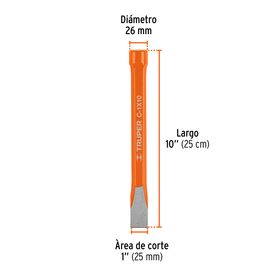 Cincel de corte frío de 1 X 10', Truper Caja con 6, 12163