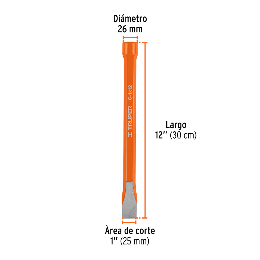 Cincel de corte frío de 1 X 12', Truper Caja con 6, 12166