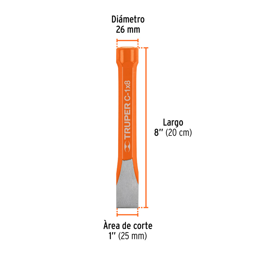 Cincel de corte frío de 1 X 8', Truper Caja con 6, 12160