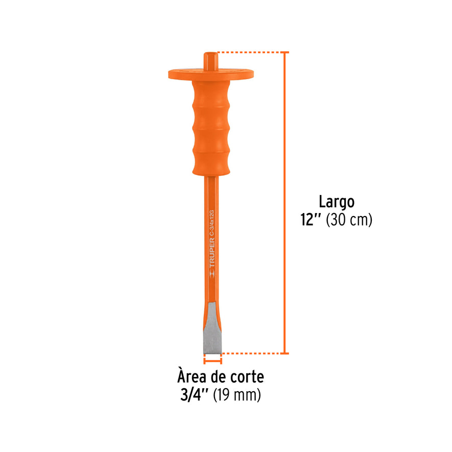 Cincel de corte frío 3/4 X 12' con grip, Truper Caja con 4, 12172