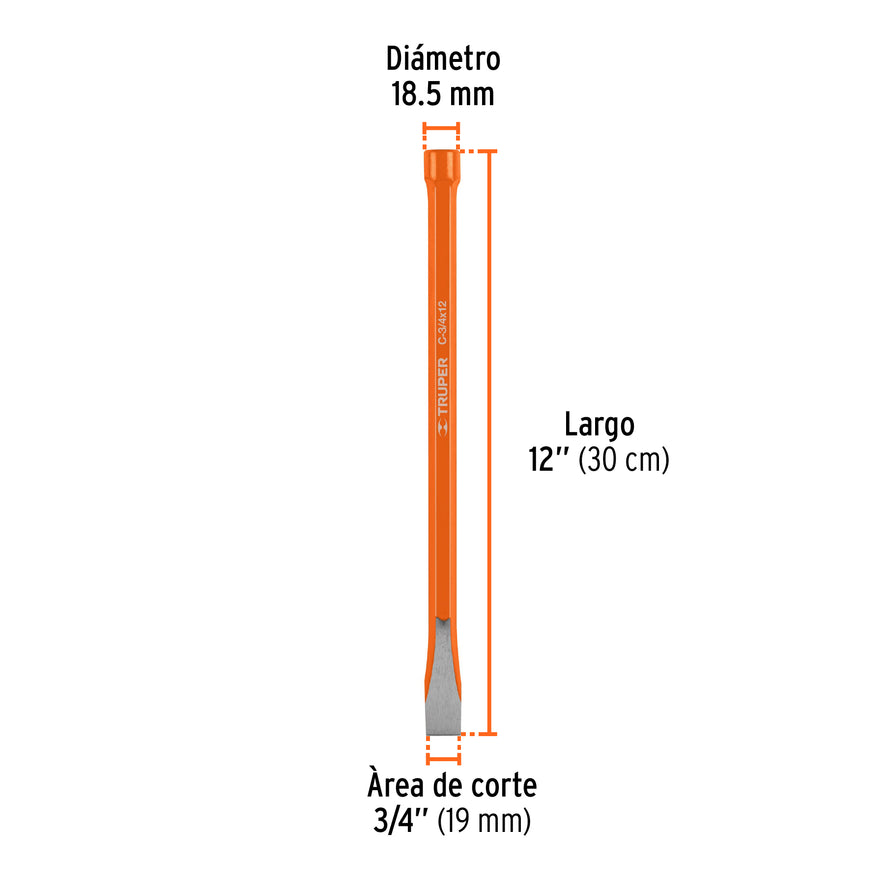 Cincel de corte frío de 3/4 X 12', Truper Caja con 6, 12148