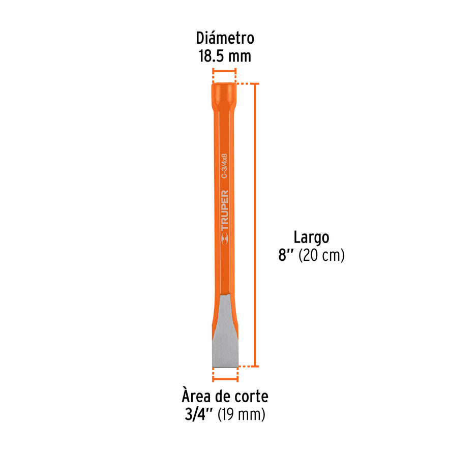Cincel de corte frío de 3/4 X 8', Truper Caja con 6, 12142