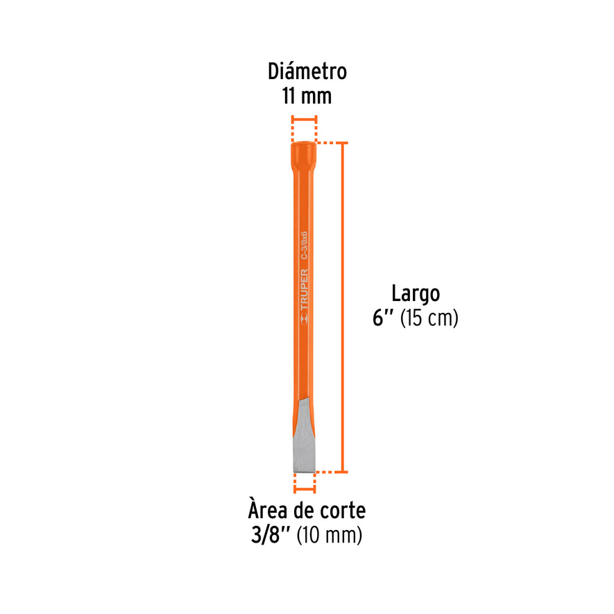 Cincel de corte frío de 3/8 X 6', Truper Caja con 12, 12106