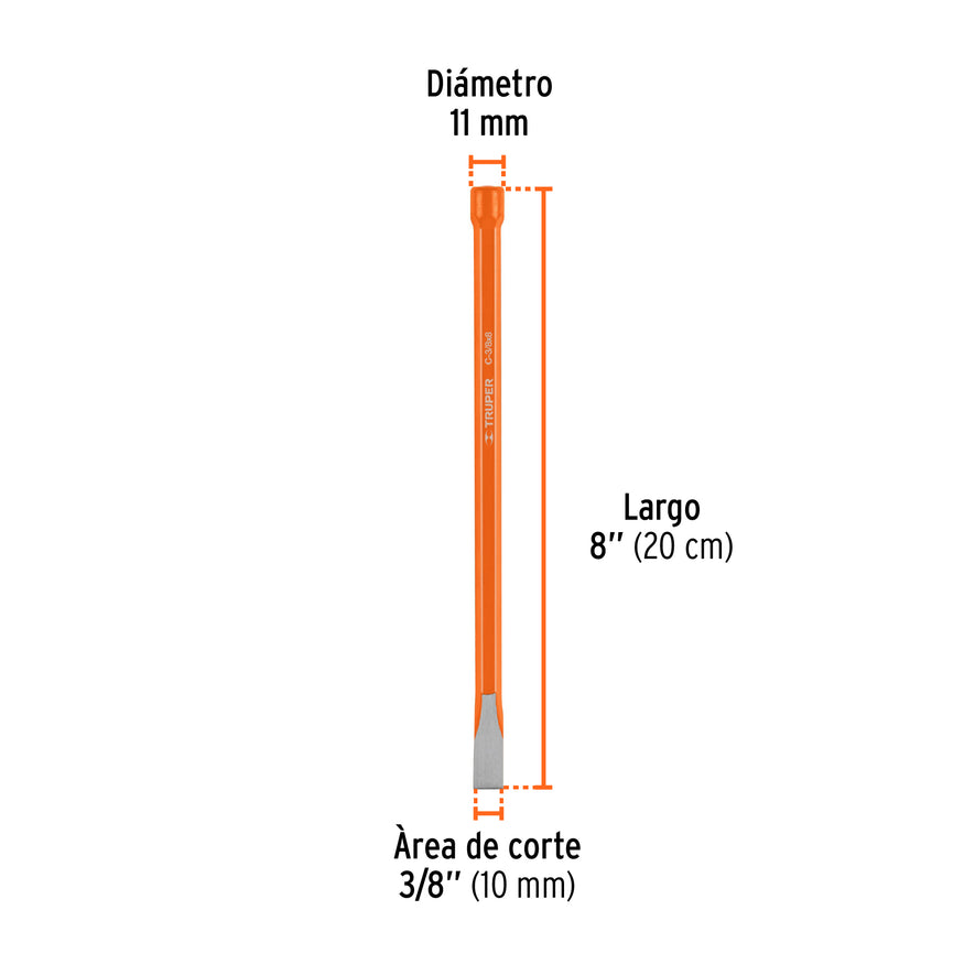 Cincel de corte frío de 3/8 X 8', Truper Caja con 12, 12109