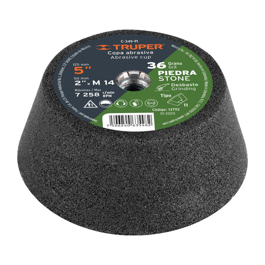 Copa desbaste de piedra 5' grano 36, eje M14, Truper, 13792