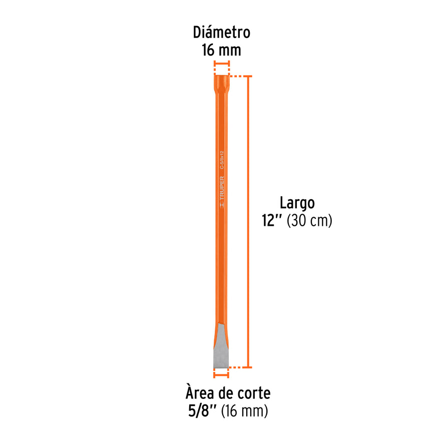 Cincel de corte frío de 5/8 X 12', Truper Caja con 6, 12136