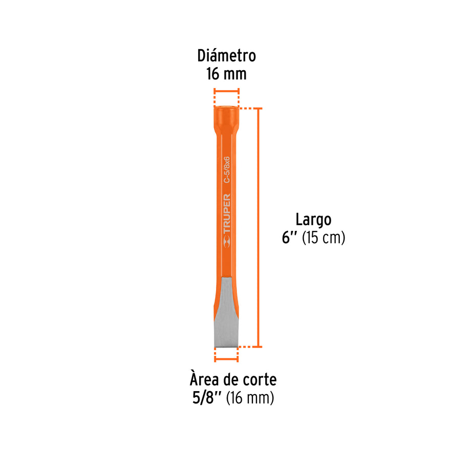 Cincel de corte frío de 5/8 X 6', Truper Caja con 6, 12127