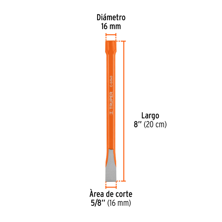 Cincel de corte frío de 5/8 X 8', Truper Caja con 6, 12130