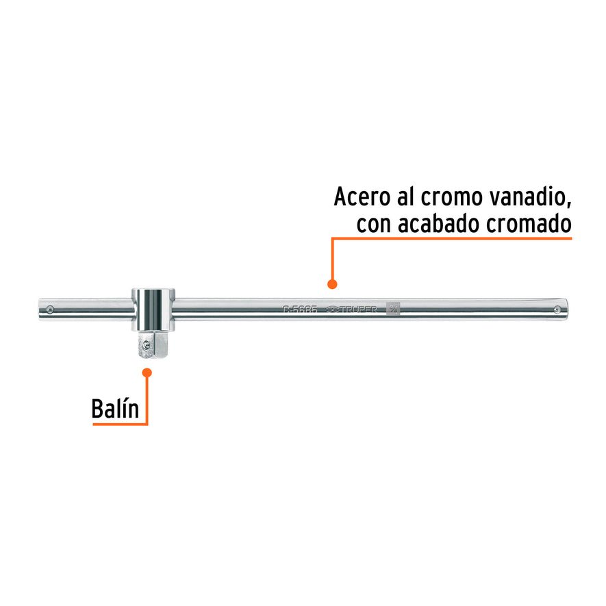 Barra corrediza para dados cuadro 3/4', Truper, 13912
