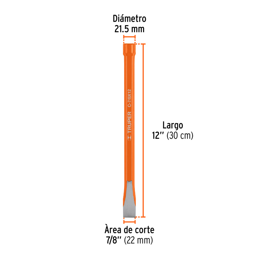 Cincel de corte frío de 7/8 X 12', Truper Caja con 6, 12157