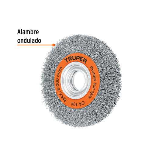 Carda alambre ondulado 6' x 3/4' para esmeril, Truper Caja con 4, 11520