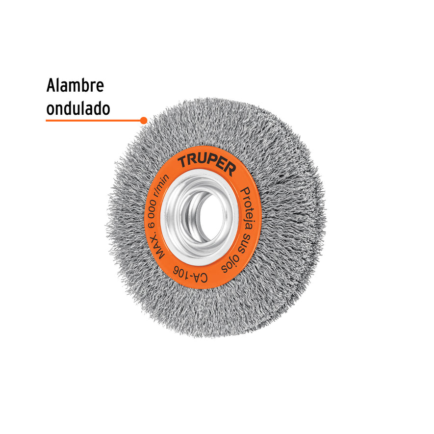 Carda alambre ondulado 6' x 1-1/8' para esmeril, Truper Caja con 4, 11526