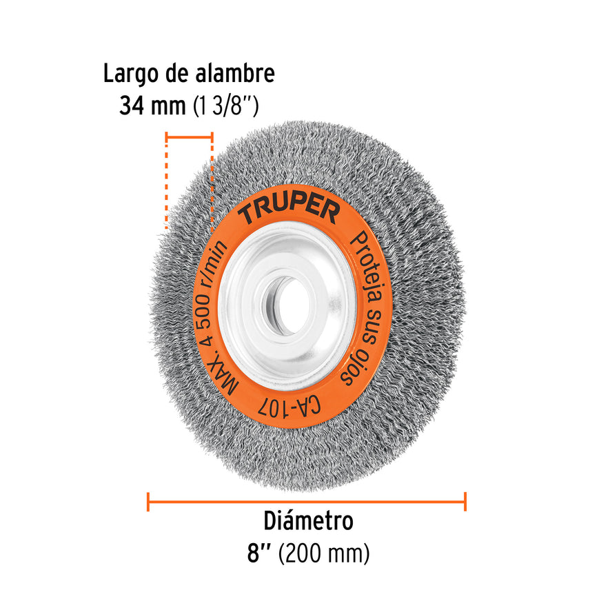 Carda alambre ondulado 8' x 3/4' para esmeril, Truper Caja con 4, 17524