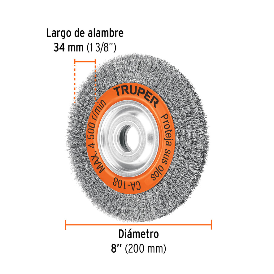 Carda alambre ondulado 8' x 7/8' para esmeril, Truper Caja con 4, 17525