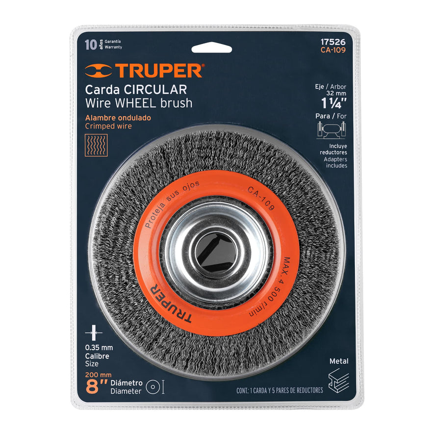 Carda alambre ondulado 8' x 1' para esmeril, Truper Caja con 4, 17526