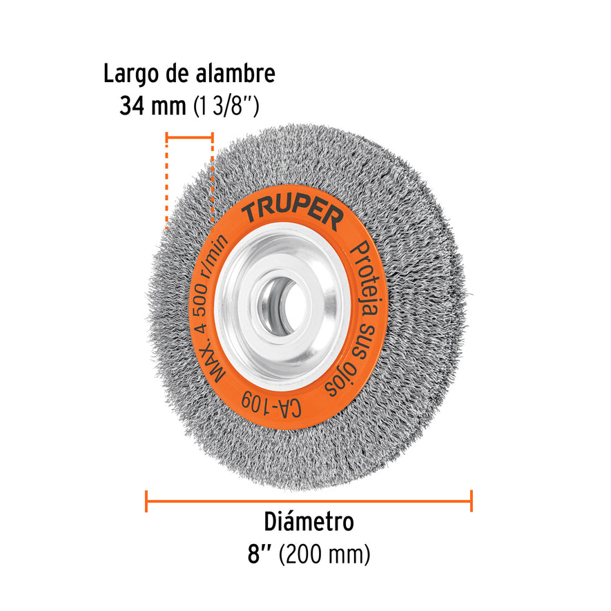 Carda alambre ondulado 8' x 1' para esmeril, Truper Caja con 4, 17526