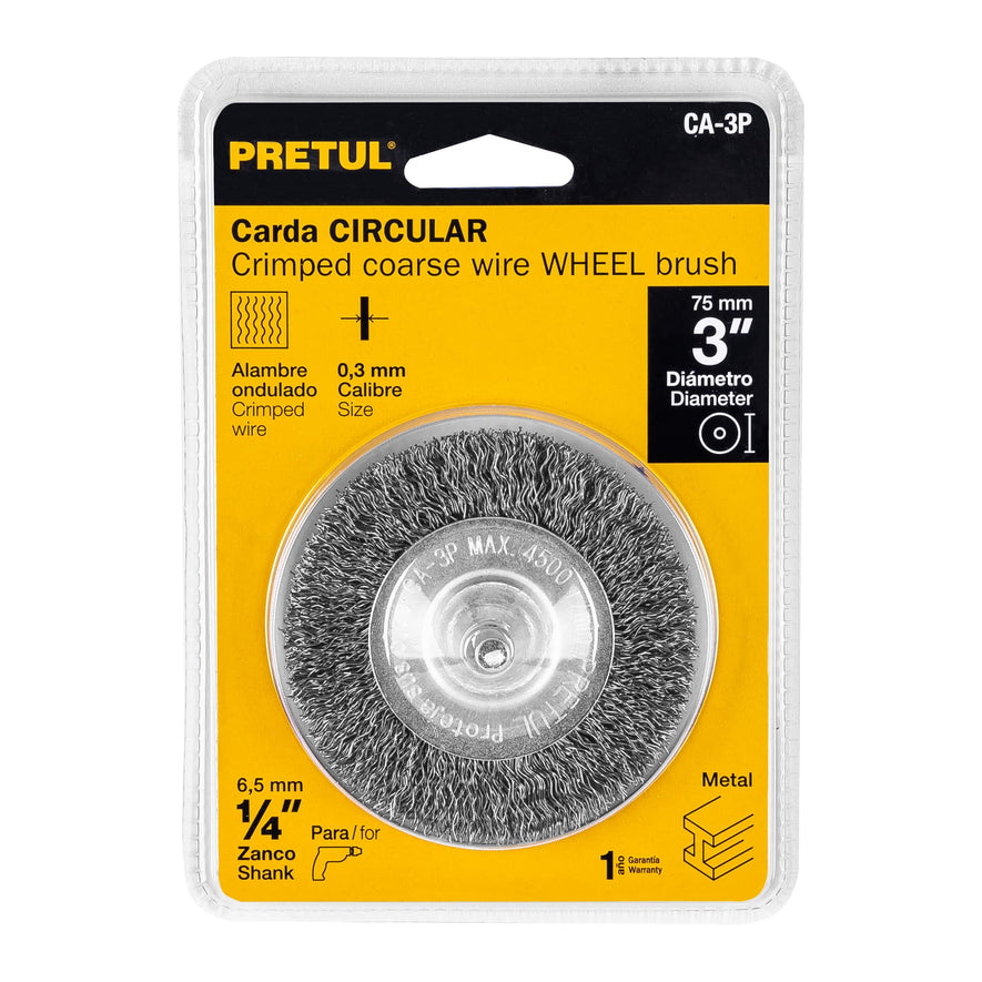 Carda circular 3' alambre grueso para taladro, Pretul Caja con 6, 21003