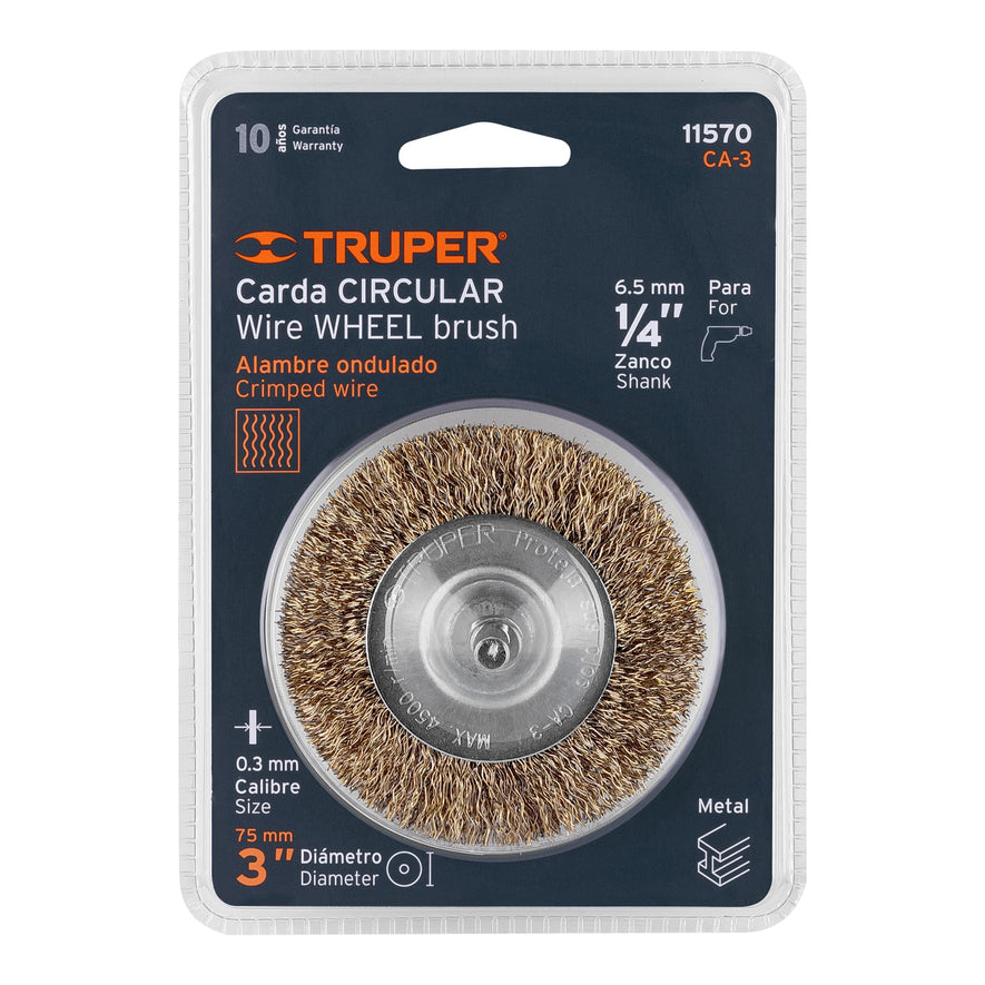 Carda circular 3' alambre grueso para taladro, Truper Caja con 6, 11570