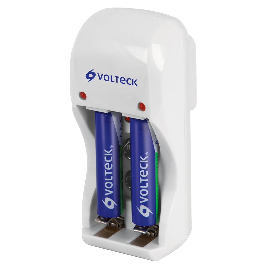 Cargador de pilas, AA, AAA y 9V incluye 2 pilas AAA, Volteck Caja con 4, 46043