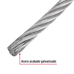 Metro de cable rígido 1/4' de acero 7x7 hilos, 300 m, Fiero Caja con 300, 48799