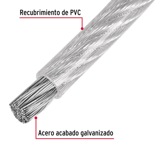 Metro de cable rígido 1/8' acero 7x7 recubierto PVC, 300 m Caja con 300, 48806