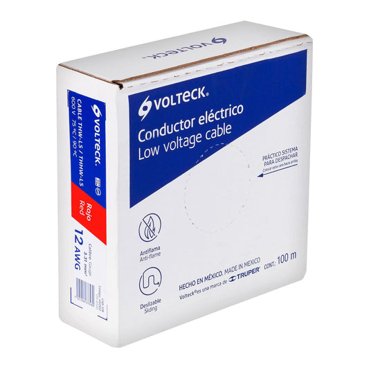 Rollo de 100 m de cable THHW-LS 12 AWG rojo, Volteck, 46060