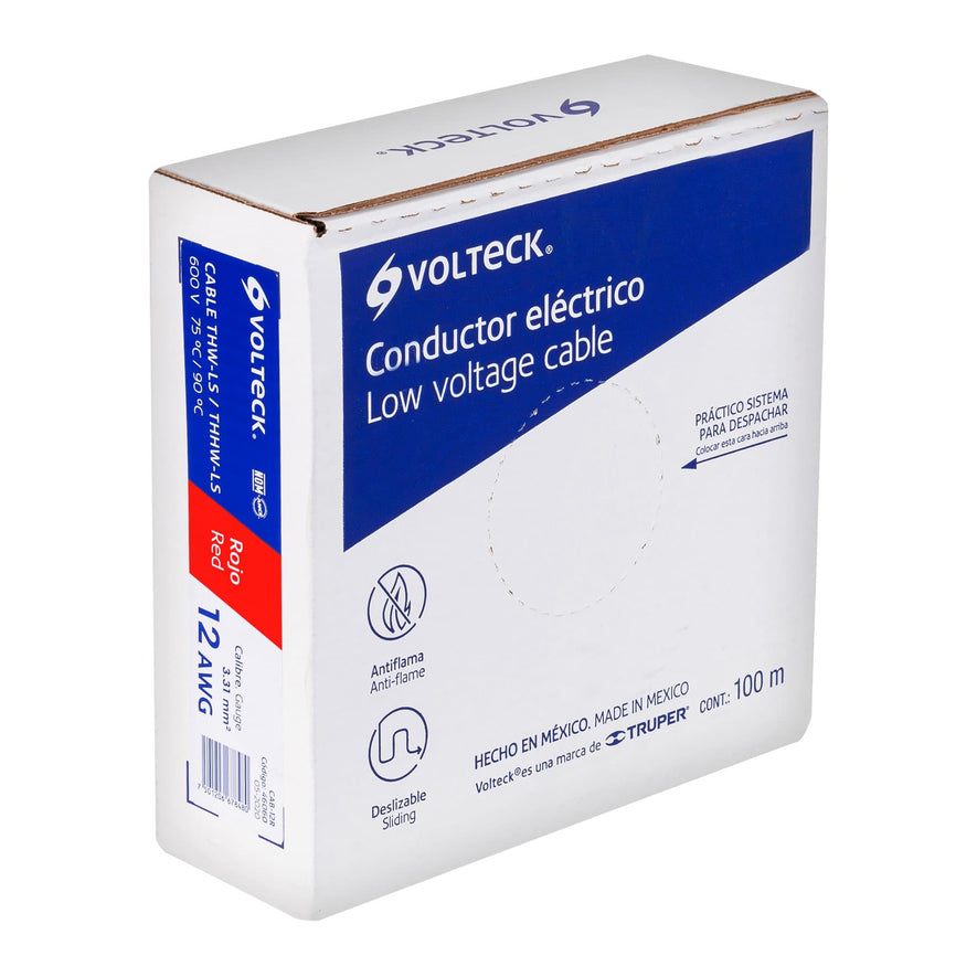 Rollo de 100 m de cable THHW-LS 12 AWG rojo, Volteck, 46060