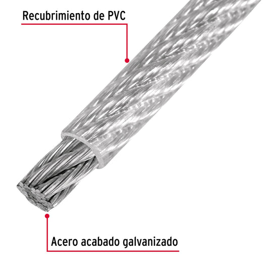 Metro cable flexible 3/32' acero 7x19 recubierto PVC, 300 m Caja con 300, 48809