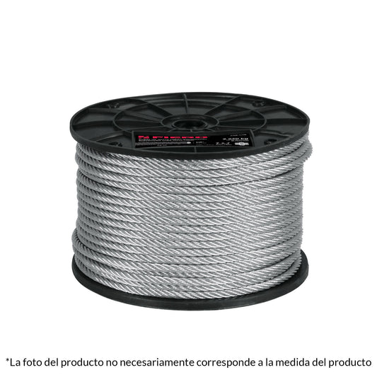 Metro de cable rígido 3/32' de acero 7x7 hilos, 300 m, Fiero Caja con 300, 48796