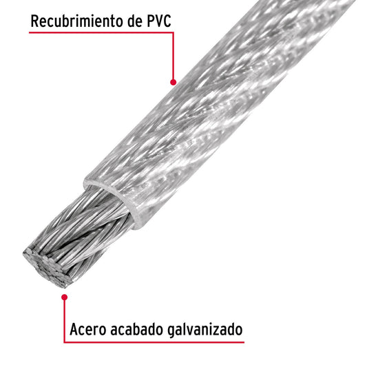 Metro de cable rígido 3/32' acero 7x7 recubierto PVC, 75 m Caja con 75, 44221