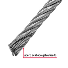 Metro de cable rígido 3/8' de acero 7x7 hilos, 75 m, Fiero Caja con 75, 48814