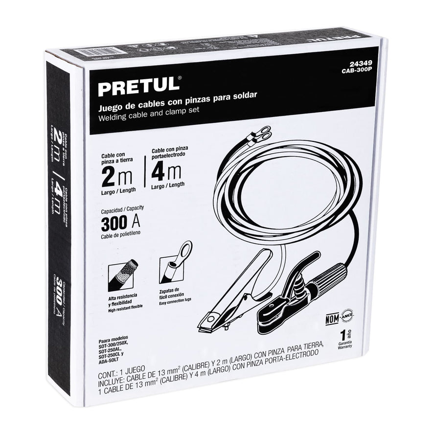 Juego de 2 cables con pinzas de tierra para soldar, Pretul, 24349