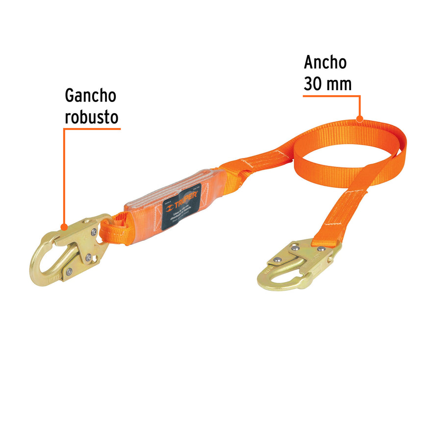 Línea de vida 1.8m cinta políéster, absorbedor impacto, ANSI, 10510