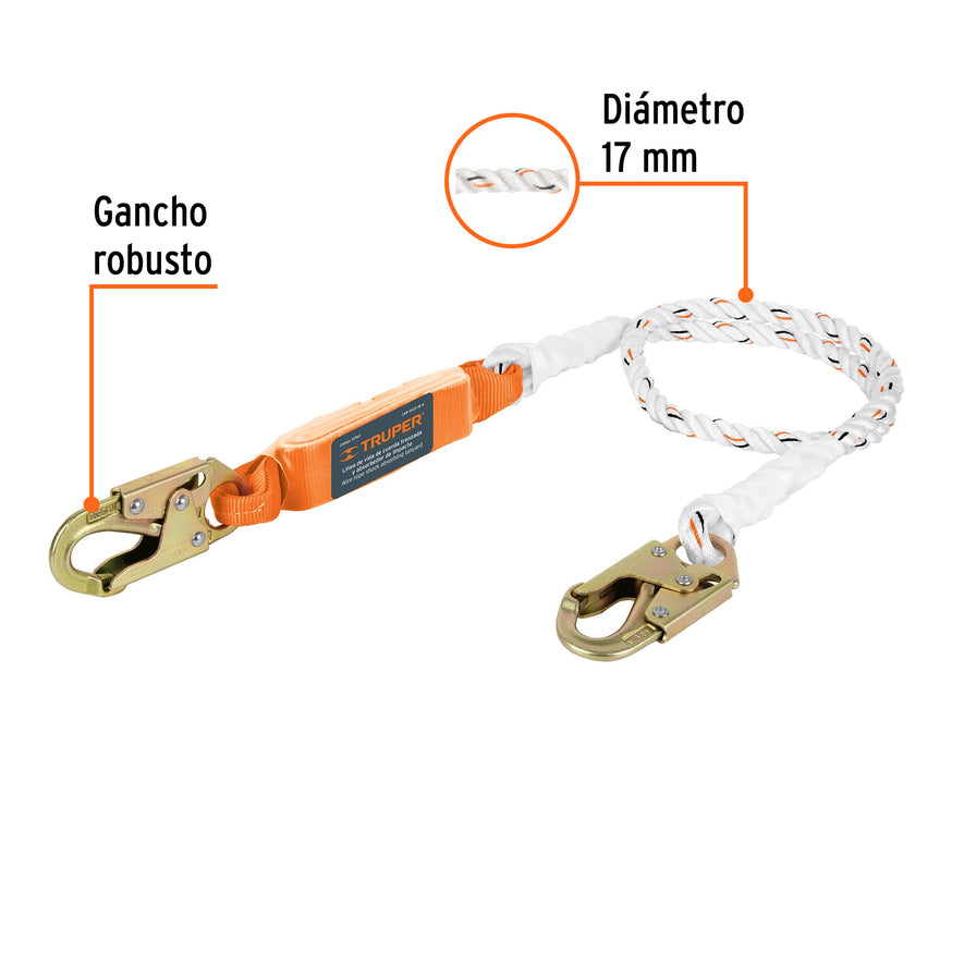 Línea de vida 1.8m cuerda políéster, absorbedor impacto,ANSI, 10763