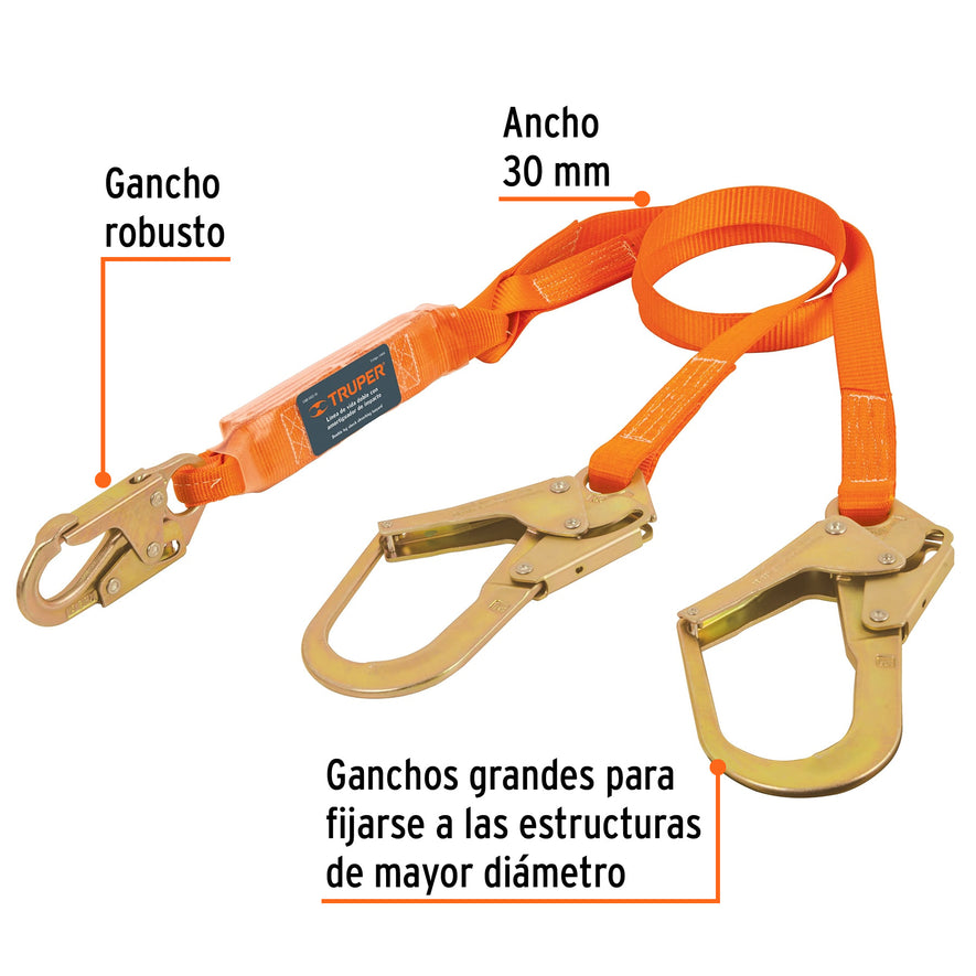 Línea vida absorbedor impacto doble brazo gancho grande,ANSI, 10509