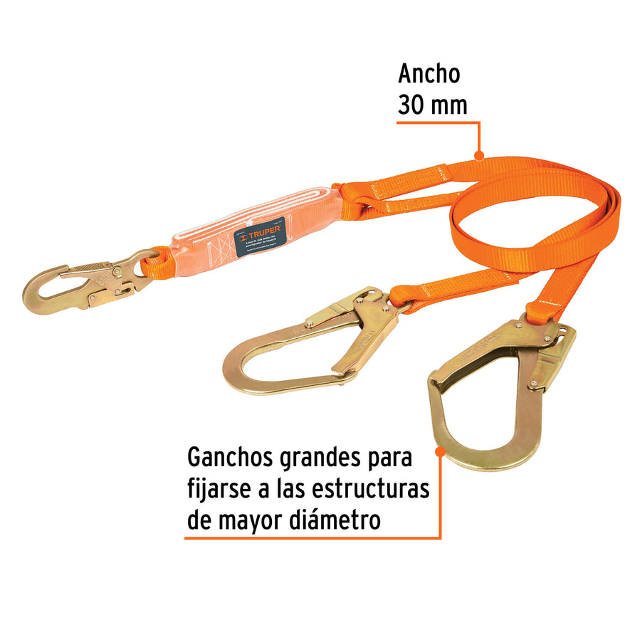 Línea de vida absorbedor impacto, doble brazo, gancho grande, 14454
