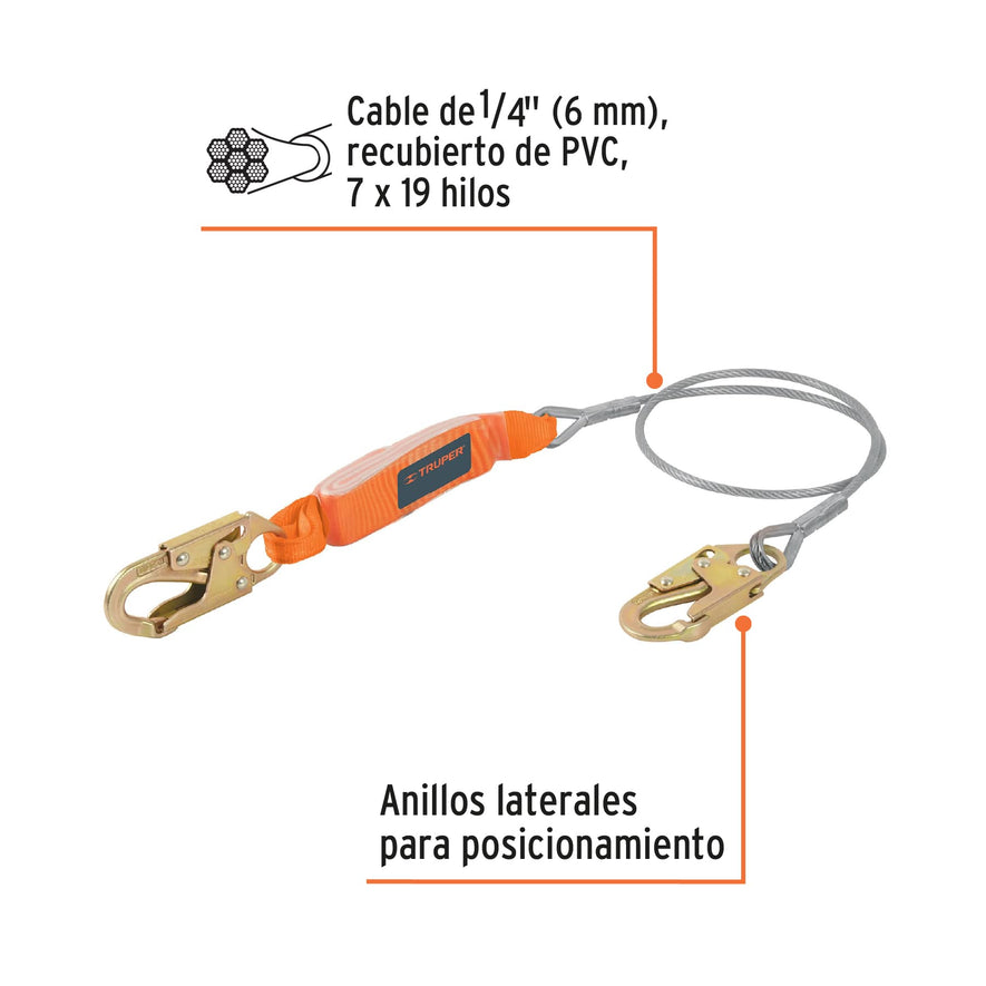 Línea de vida 1.8 m cable de acero, absorbedor impacto, ANSI, 17039