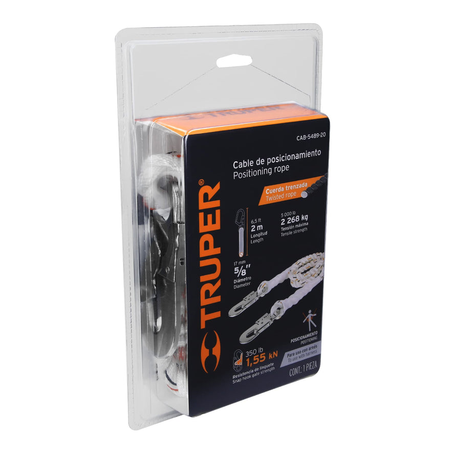 Cable de posicionamiento cuerda de poliéster de 2 m, Truper Caja con 2, 14436