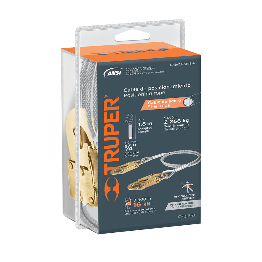 Cable de posicionamiento de acero 1.8 m, ANSI, Truper, 17047