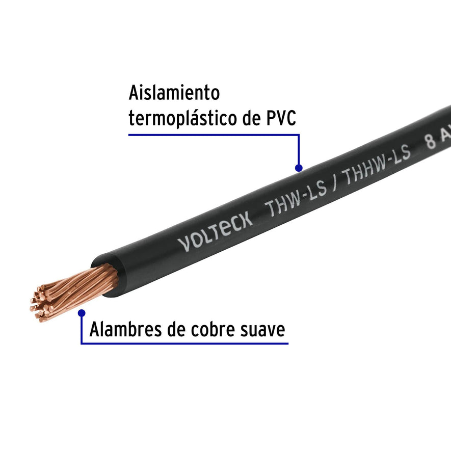Carrete con 10 m de cable THHW-LS 8 AWG negro, Volteck Caja con 6, 40248