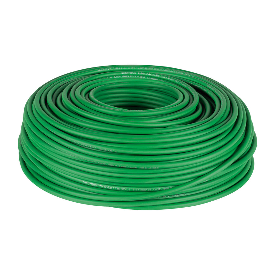 Rollo de 100 m de cable THHW-LS 8 AWG verde, Volteck, 46062
