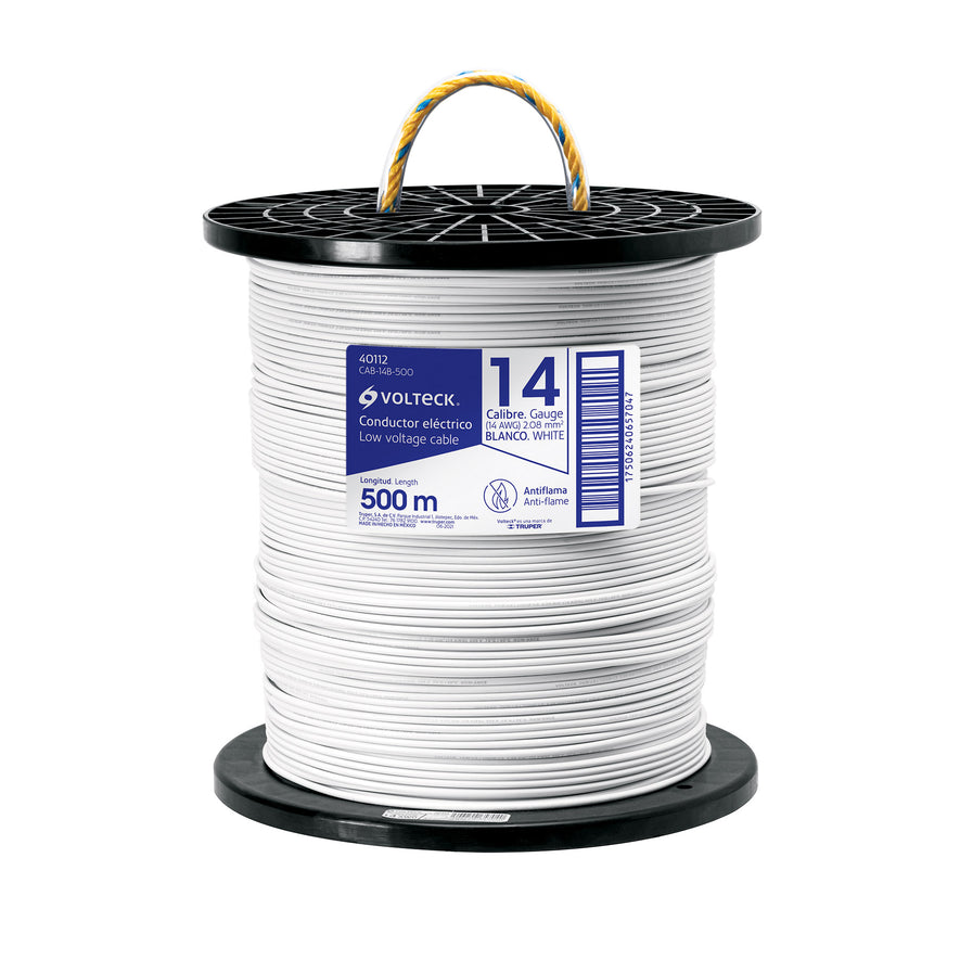 Metro de cable THHW-LS 14 AWG blanco en carrete de 500 m Caja con 500, 40112