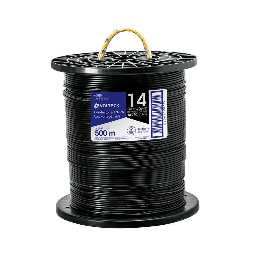Metro de cable THHW-LS 8 AWG negro en carrete de 500 m Caja con 500, 40119