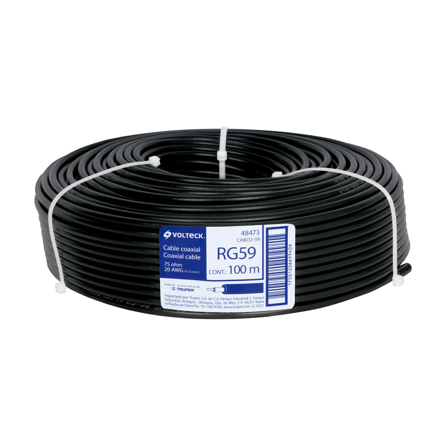 Metro de cable coaxial RG59 en rollo de 100 m, Volteck Caja con 100, 48473