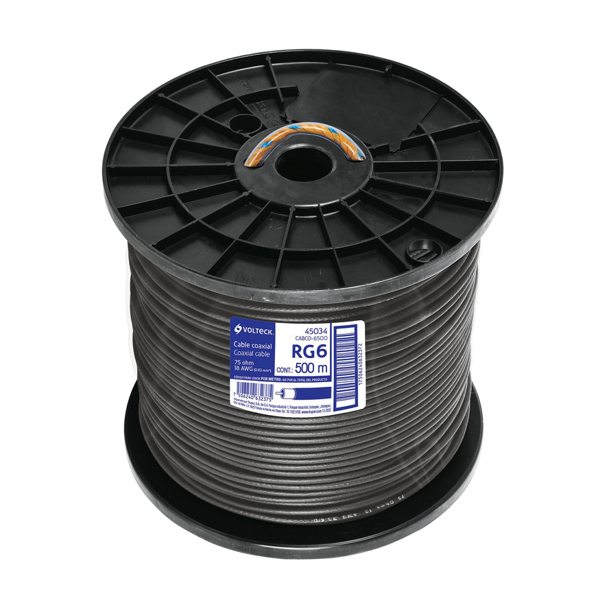 Metro de cable coaxial RG6 en carrete de 500 m, Volteck Caja con 500, 45034