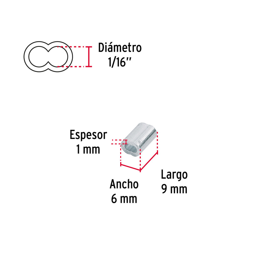 Bolsa con 50 casquillos dobles de aluminio, 1/16', Fiero Caja con 4, 48363