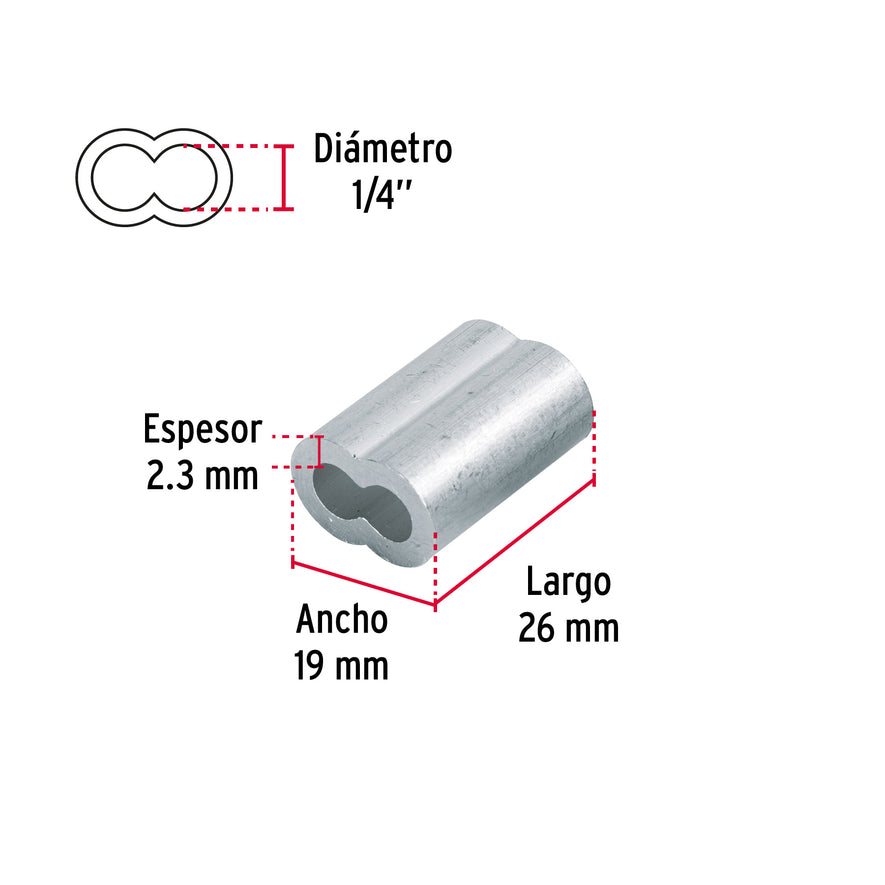 Bolsa con 50 casquillos dobles de aluminio, 1/4', Fiero Caja con 2, 48367